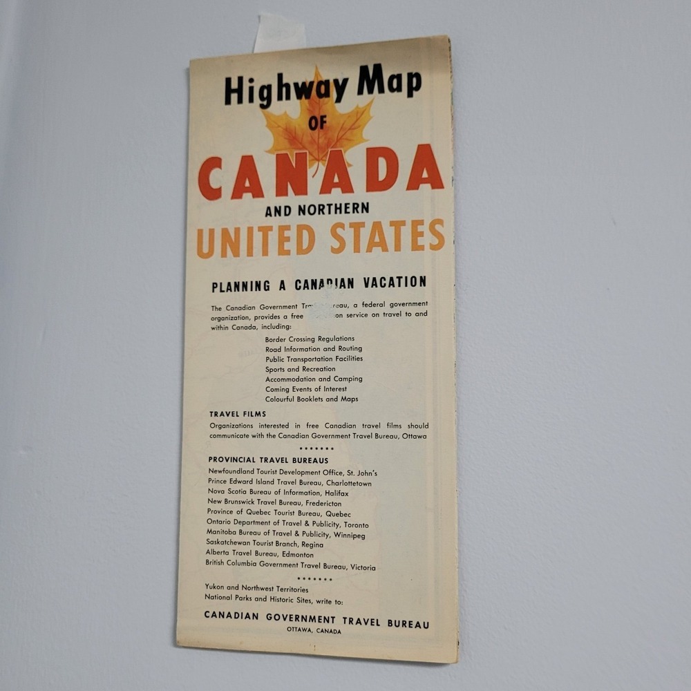 Highway Map Of Canada And Northern United States Canadian Travel Bureau 1955